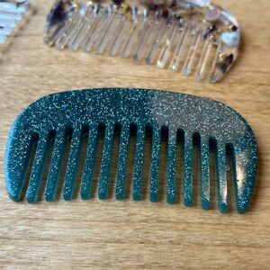 Small Teal Comb with Holographic Glitter Detail Handmade Epoxy Resin